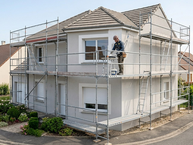 Maison individuelle après un ravalement de façade complet et application de peinture extérieure protectrice à Habas